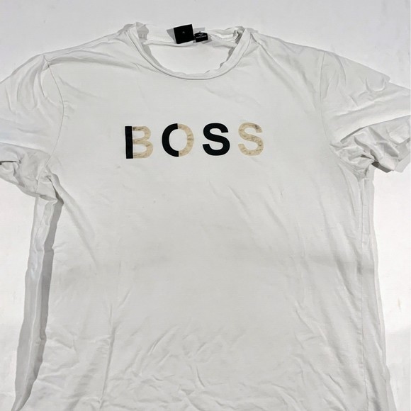 Boss Crew Neck White Monogram Logo Embossed Tee Cotton Short Sleeve T-shirt XL - Picture 2 of 10